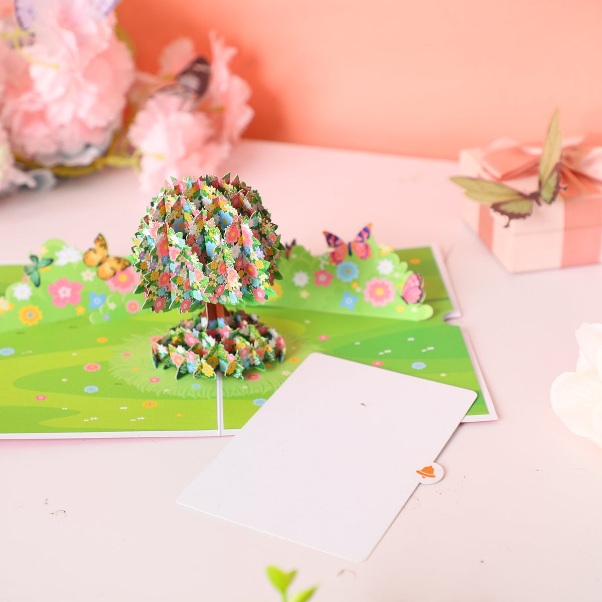 Flower Tree & Butterfly Garden Greeting Card