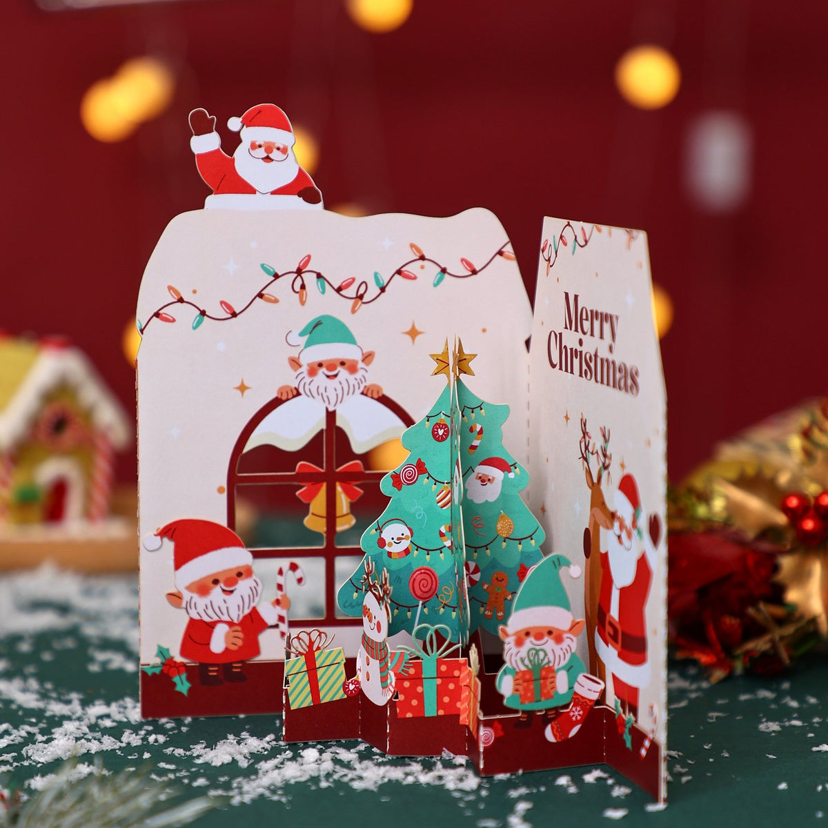 Christmas Tree Gnome Open Door 3D Pop Up Card