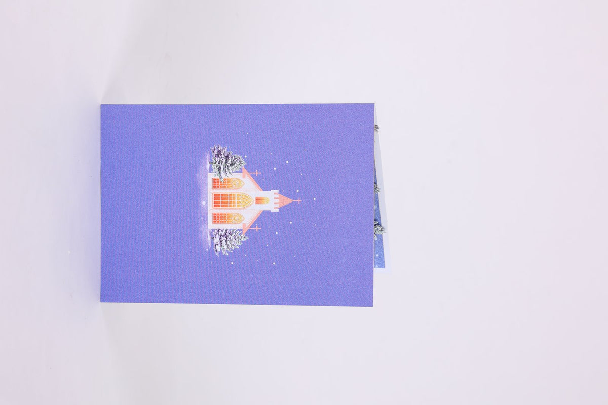 Snowy Night Church Flip Pop Up Card