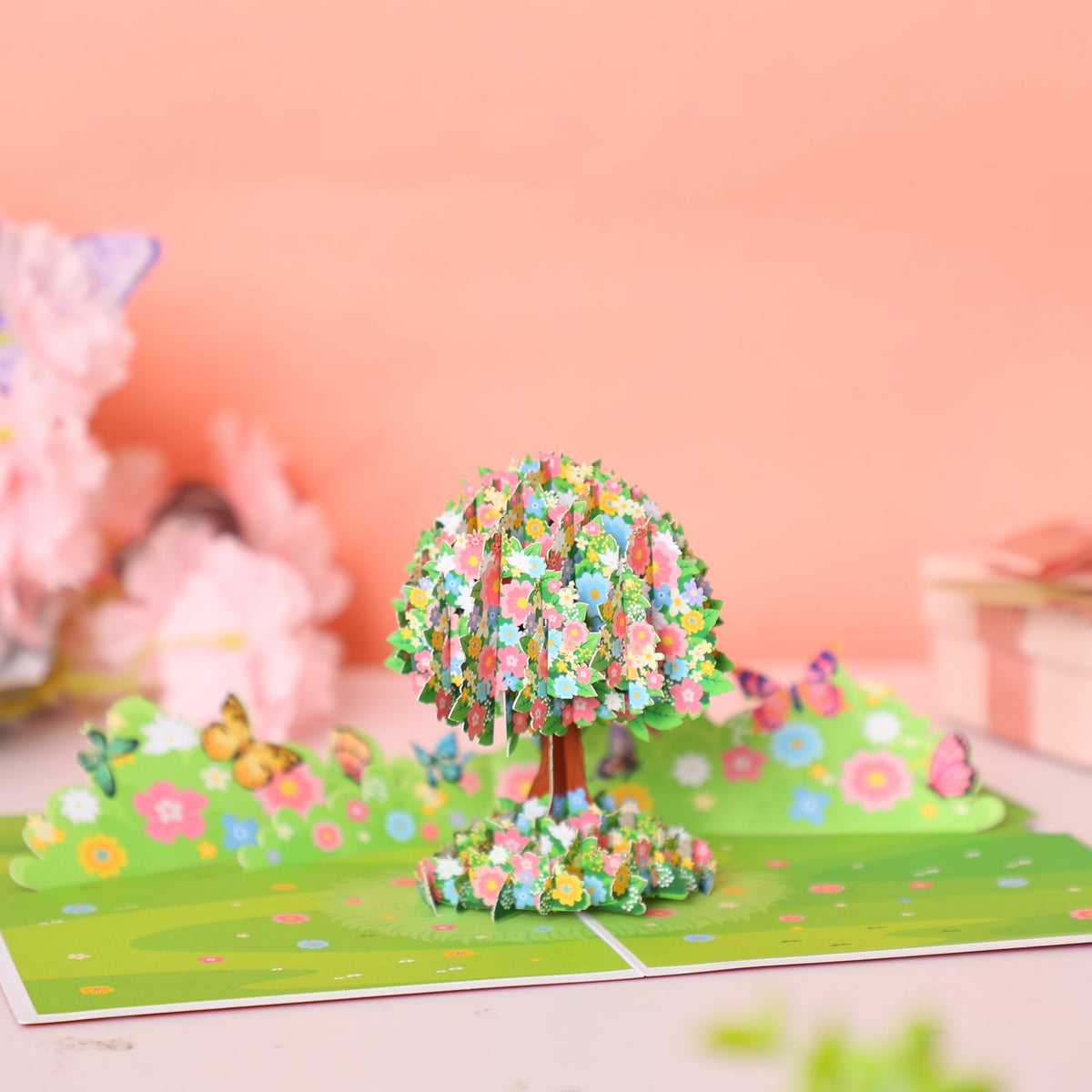Flower Tree & Butterfly Garden Greeting Card