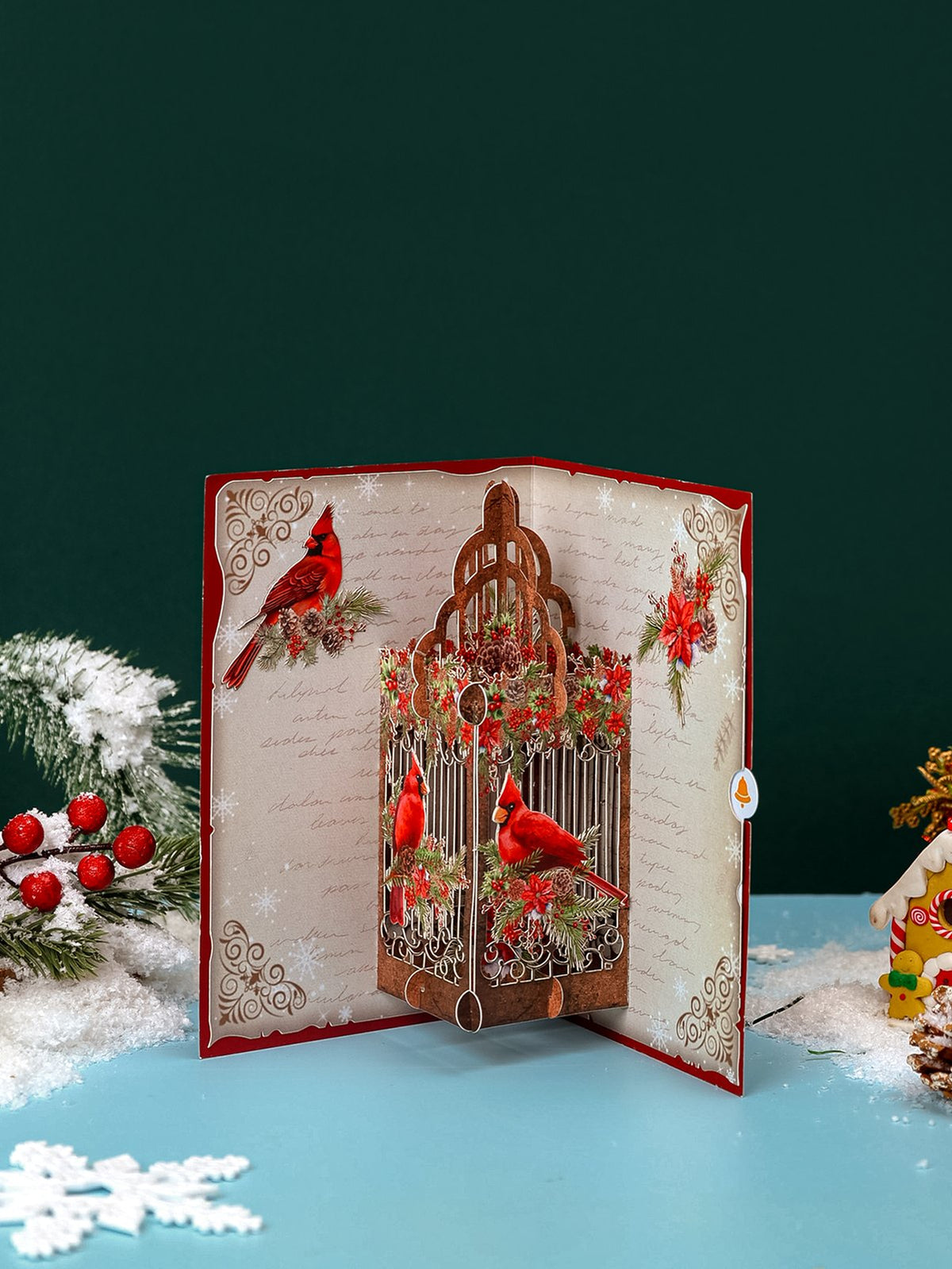 Vintage Cardinal Winter Birdcage Greeting Card