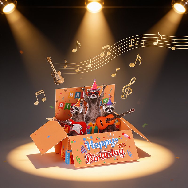 Raccoon Music Party Birthday Greeting Card