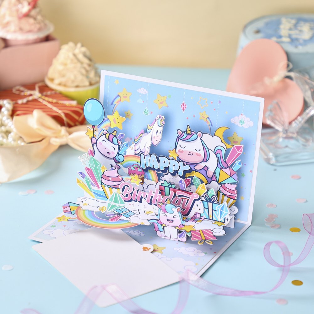 Blue Unicorn Birthday Greeting Card
