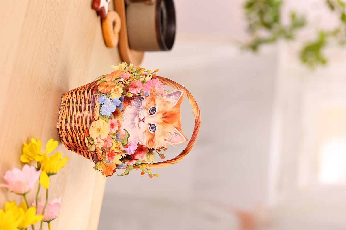 Orange Cat Flower Basket Hanging Ornament