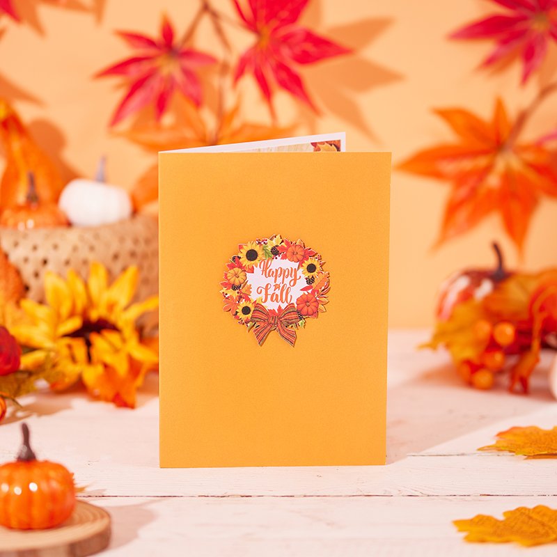 Autumn Floral Wreath Flip Pop Up Card