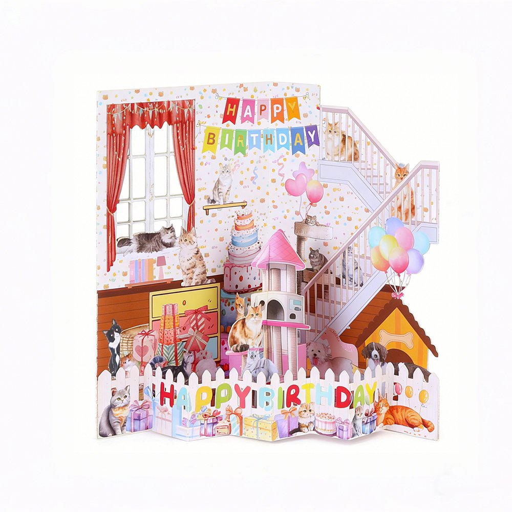 Birthday Pet Stairs 3D Pop Up Card