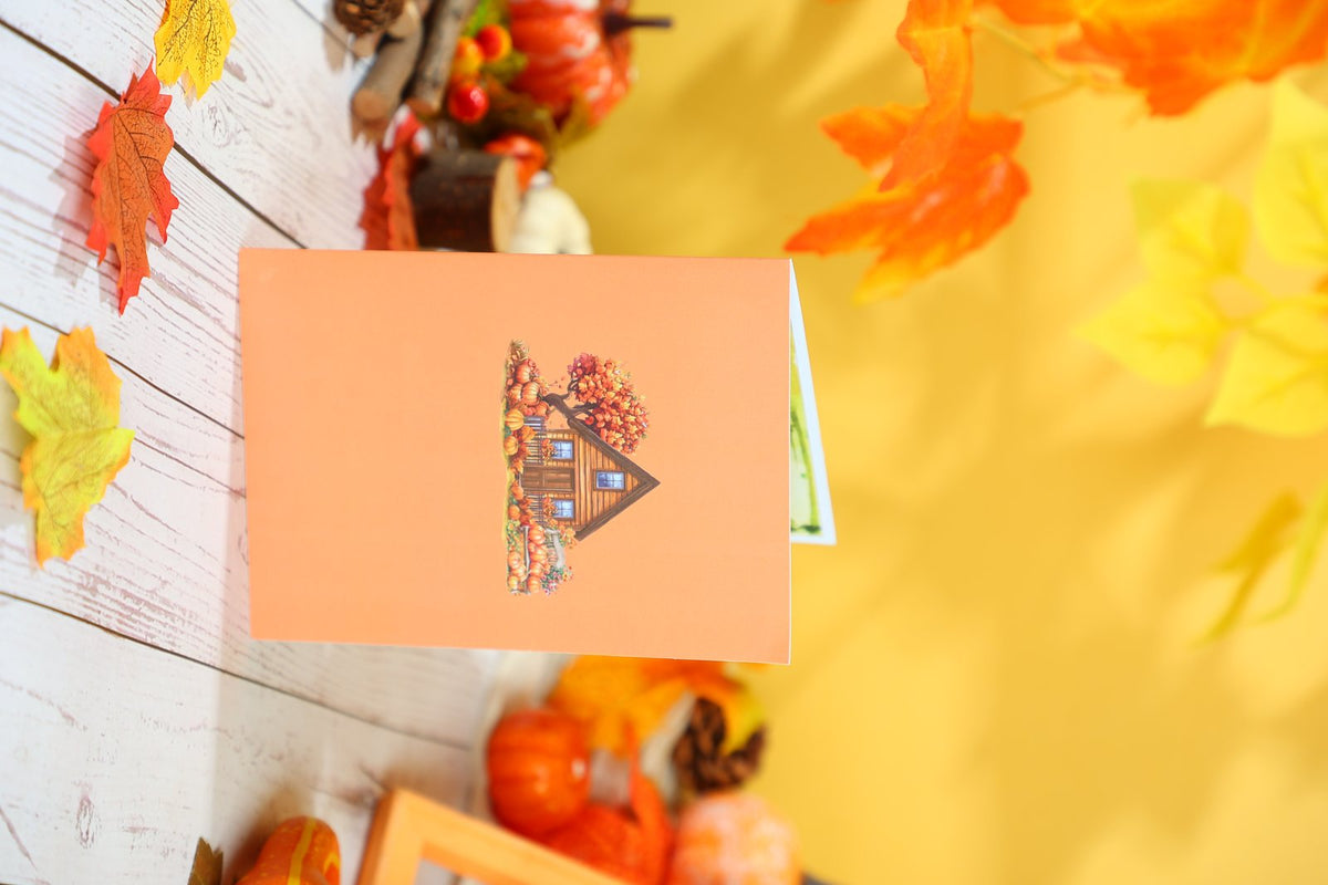Orange Halloween Haunted House Flip Pop Up Card