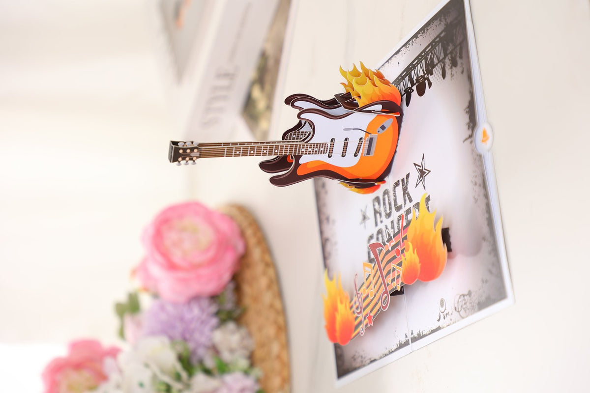 Rock Music Guitar Flip Pop Up Card