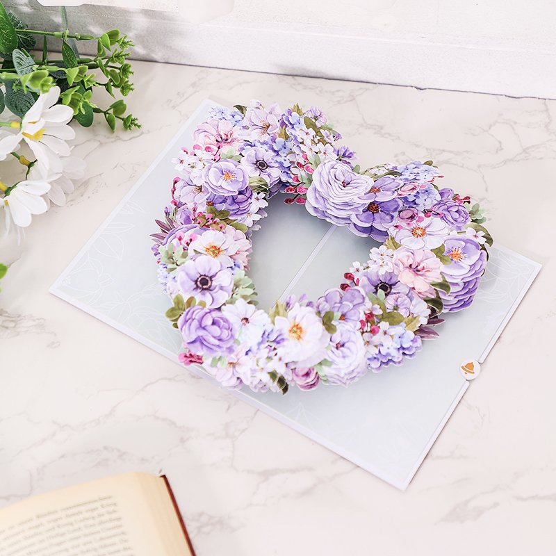 Purple Heart Floral Wreath 3D Pop Up Card