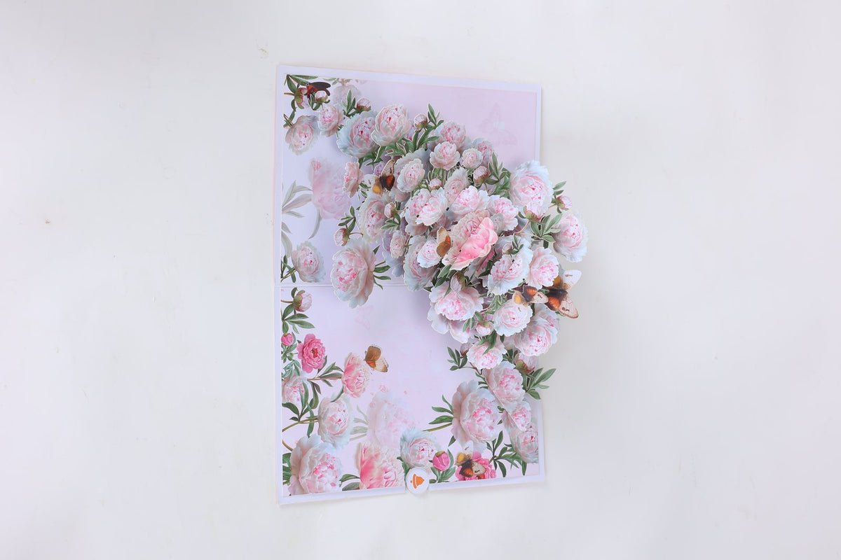 Pink Peony Floral Branch Greeting Card