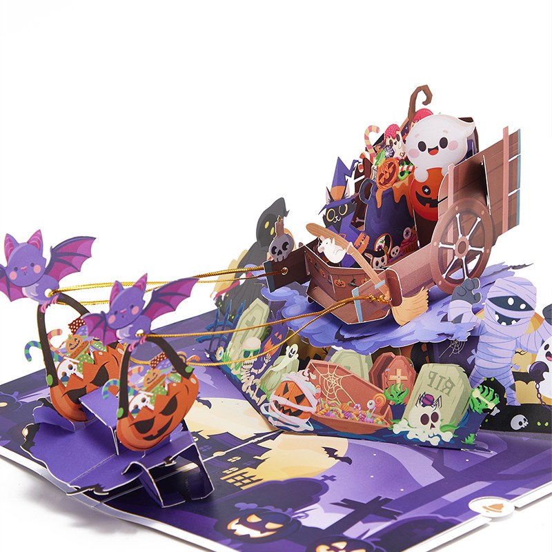 Halloween Cat & Bat Cart Pop Up Card