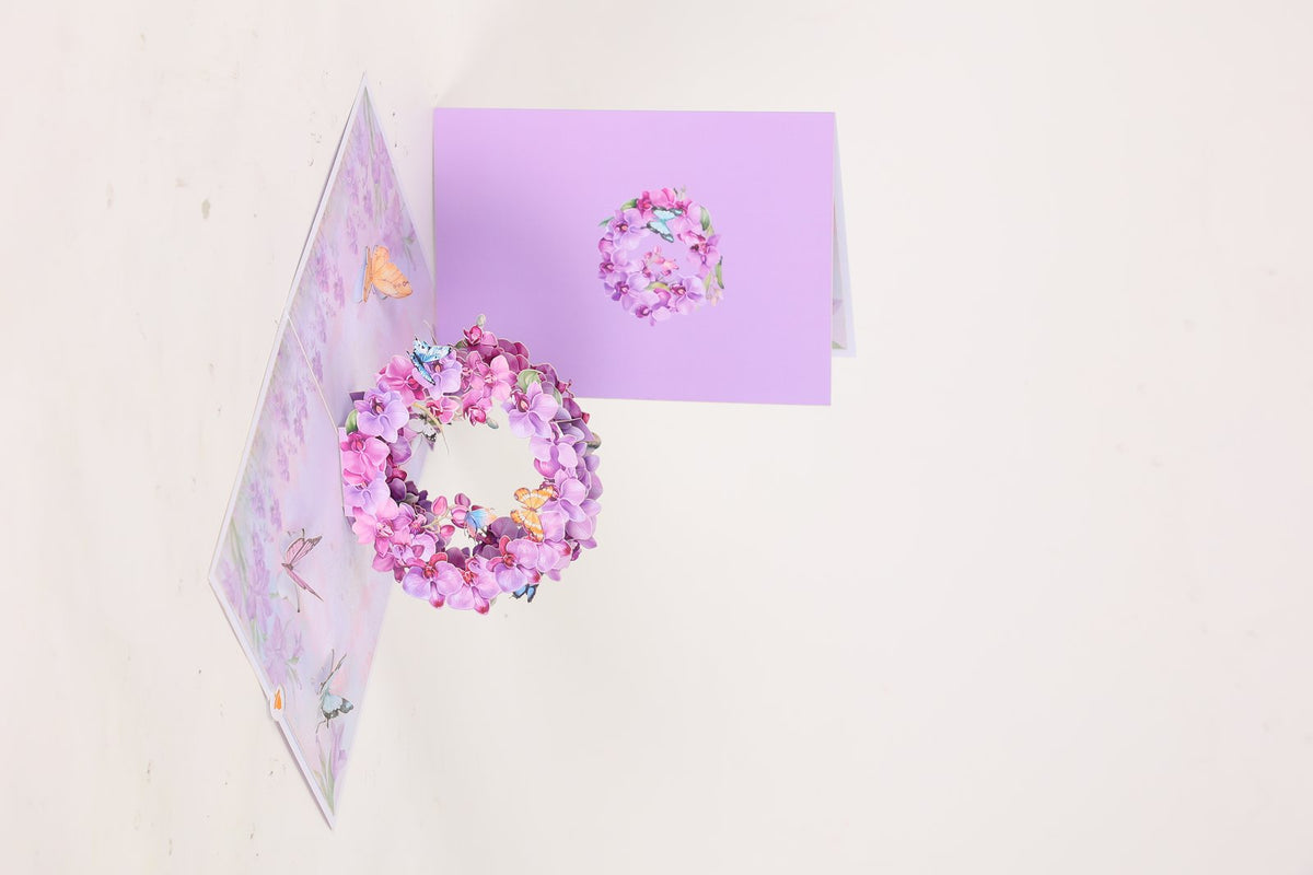 Purple Orchid Floral Wreath 3D Pop Up Card