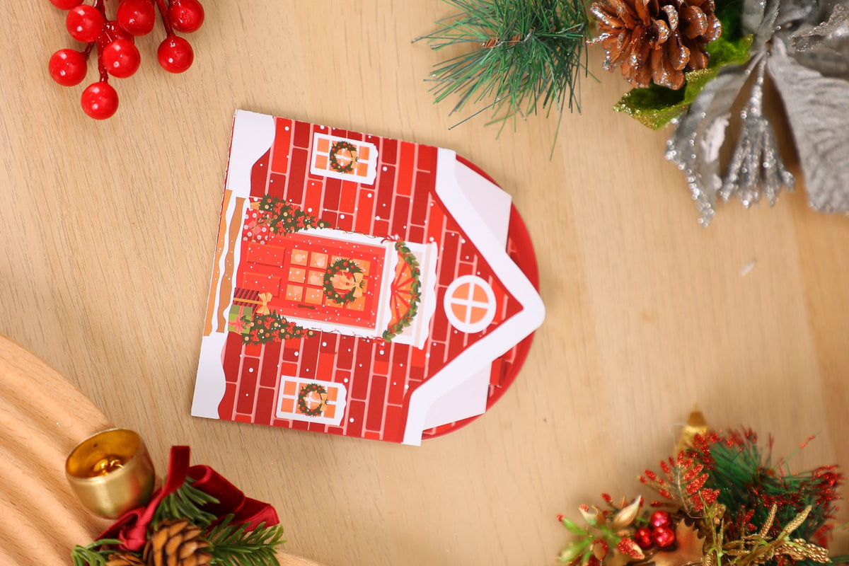 Christmas Red Brick House 3D Pop Up Card
