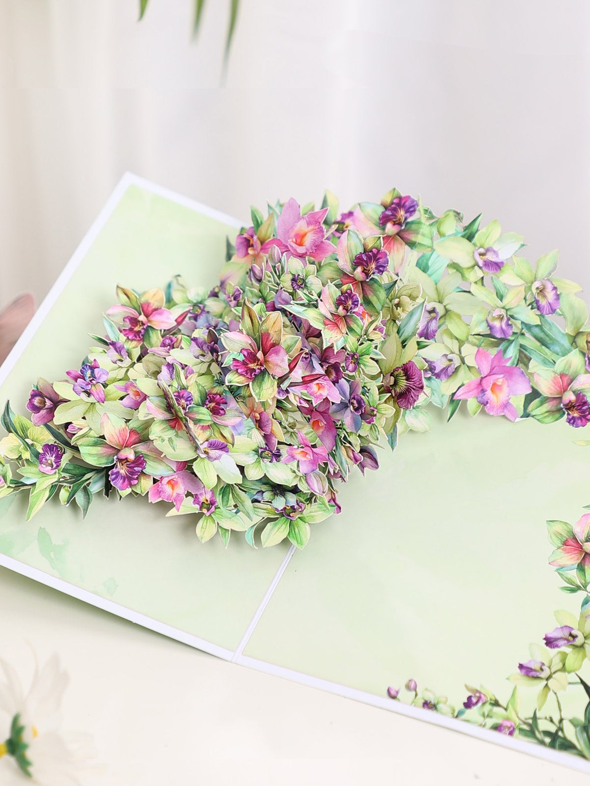 Green Dendrobium Orchid Floral Branch Greeting Card