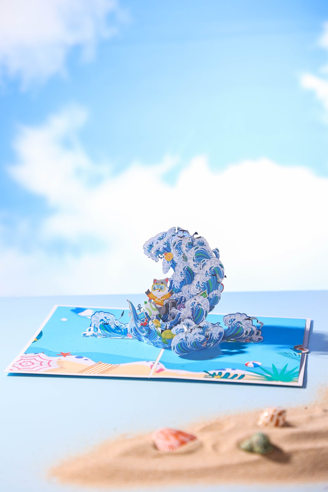 Raccoon Surfing 3D Pop Up Card