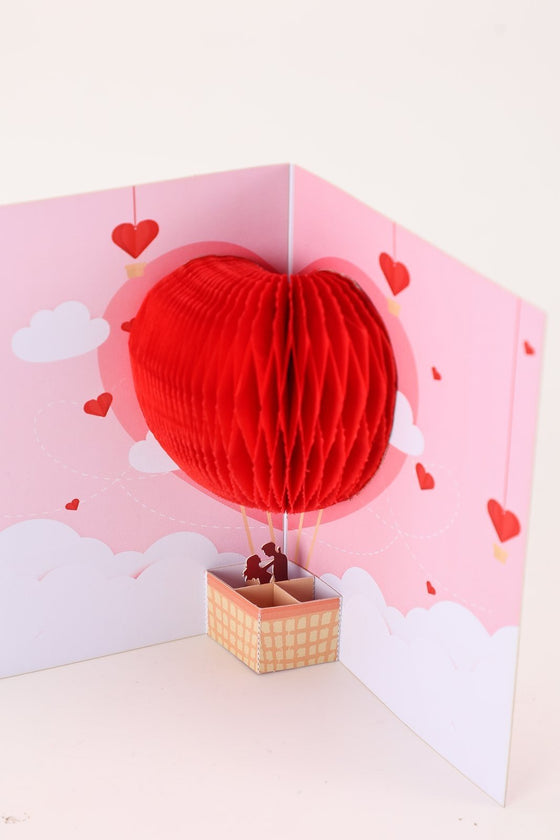Valentine's Day Hot Air Balloon Honeycomb Greeting Card