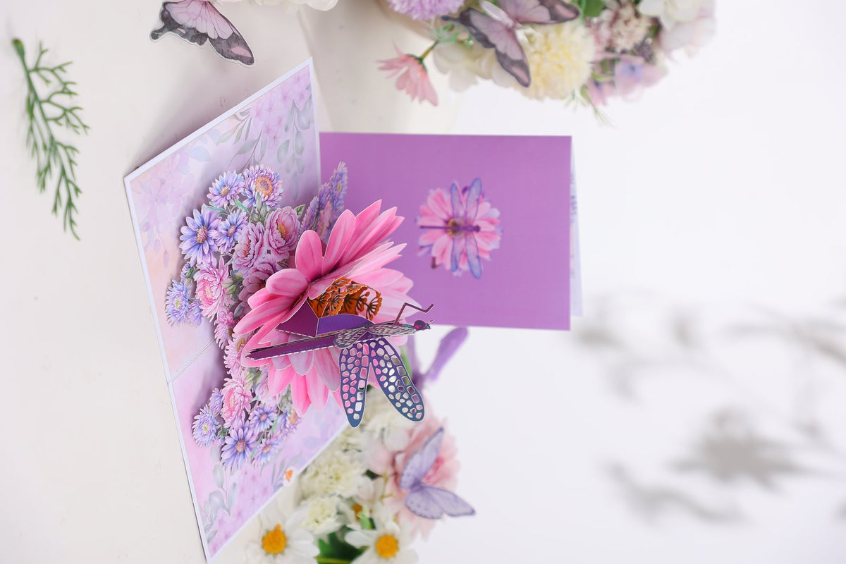 Purple Dragonfly Chrysanthemum Greeting Card