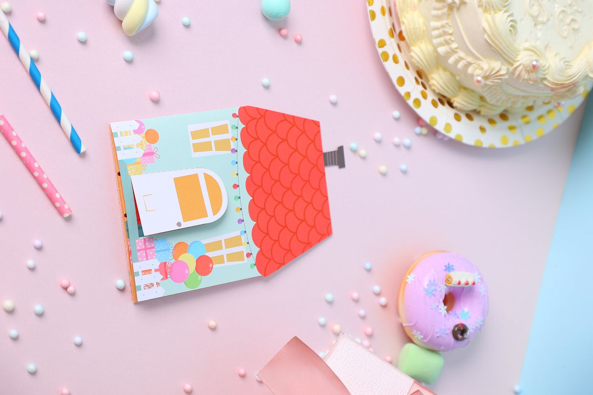 Blue Cottage Birthday Flip Pop Up Card