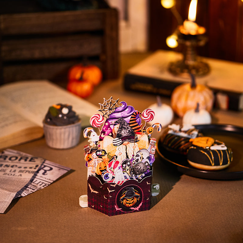 Cost-Effective for Business Gnome Halloween Box 3D Pop-up Card With Spooky Candy & Bat Design Gnome Halloween Pop-Up Box Card – Spooky Candy & Bat Decor Bulk Greetings