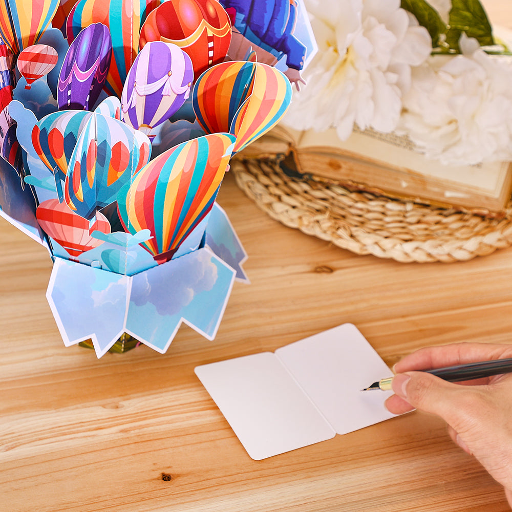 Custom Colorful Hot Air Balloon 3D Pop-Up Card Vibrant 3D Flower Bouquet