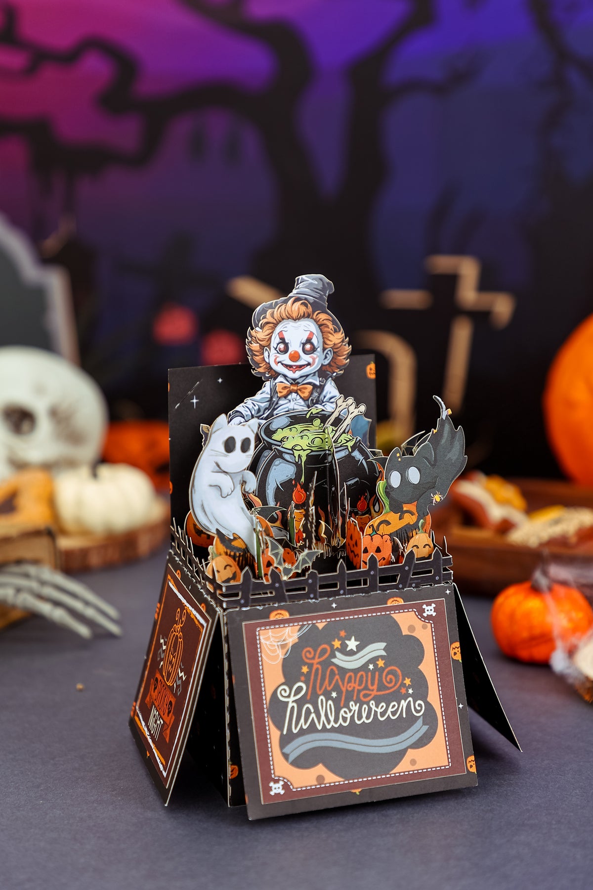 Large Production Capacity Spooky Clown 3D Pop-Up Card Halloween Box Shape Table Decor Greeting Card