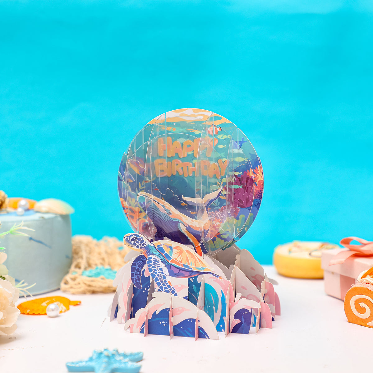 Wholesale Manufacturer Underwater World 3D Pop-Up Card Whale & Turtle Ocean Scene Birthday Desk Decor