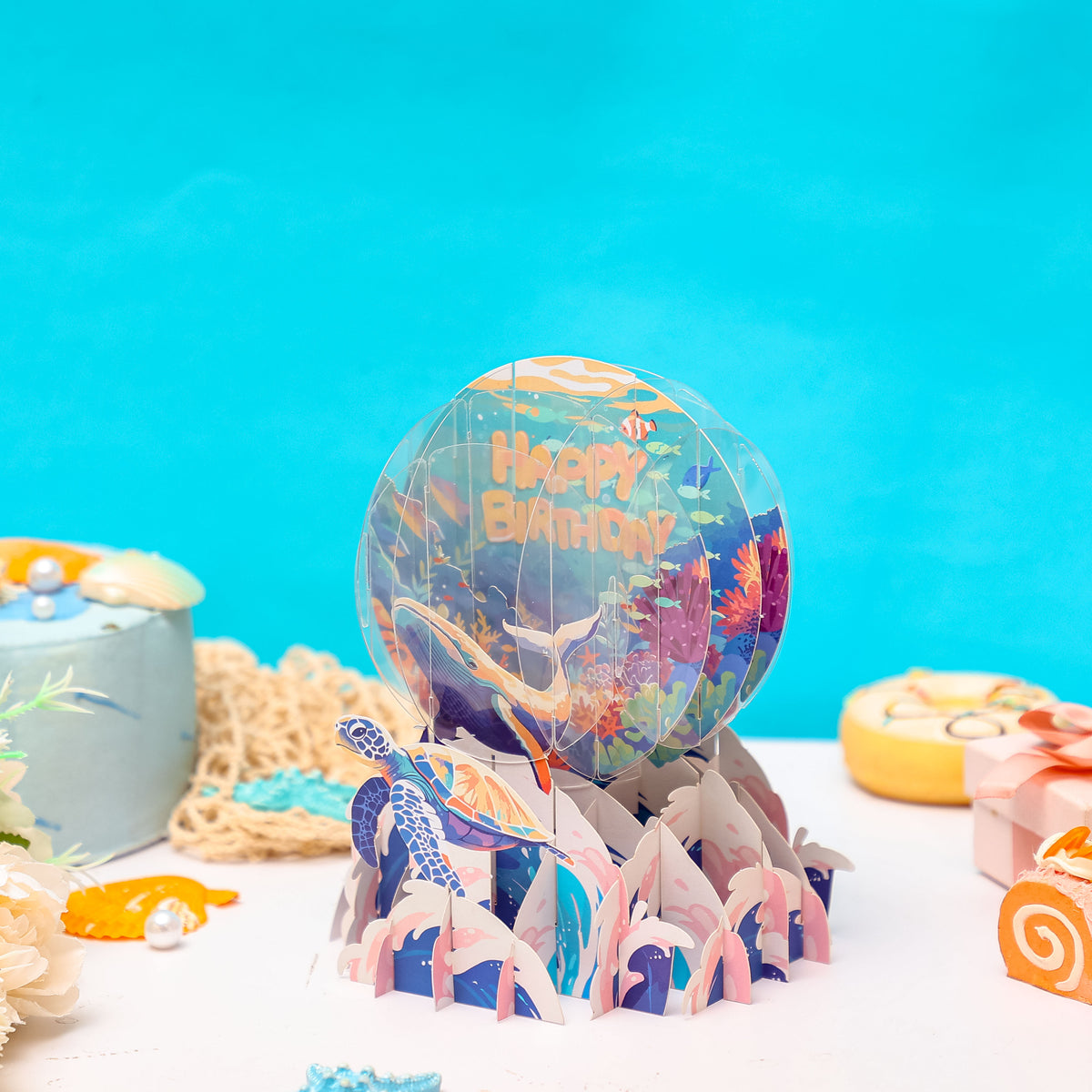 Wholesale Manufacturer Underwater World 3D Pop-Up Card Whale & Turtle Ocean Scene Birthday Desk Decor