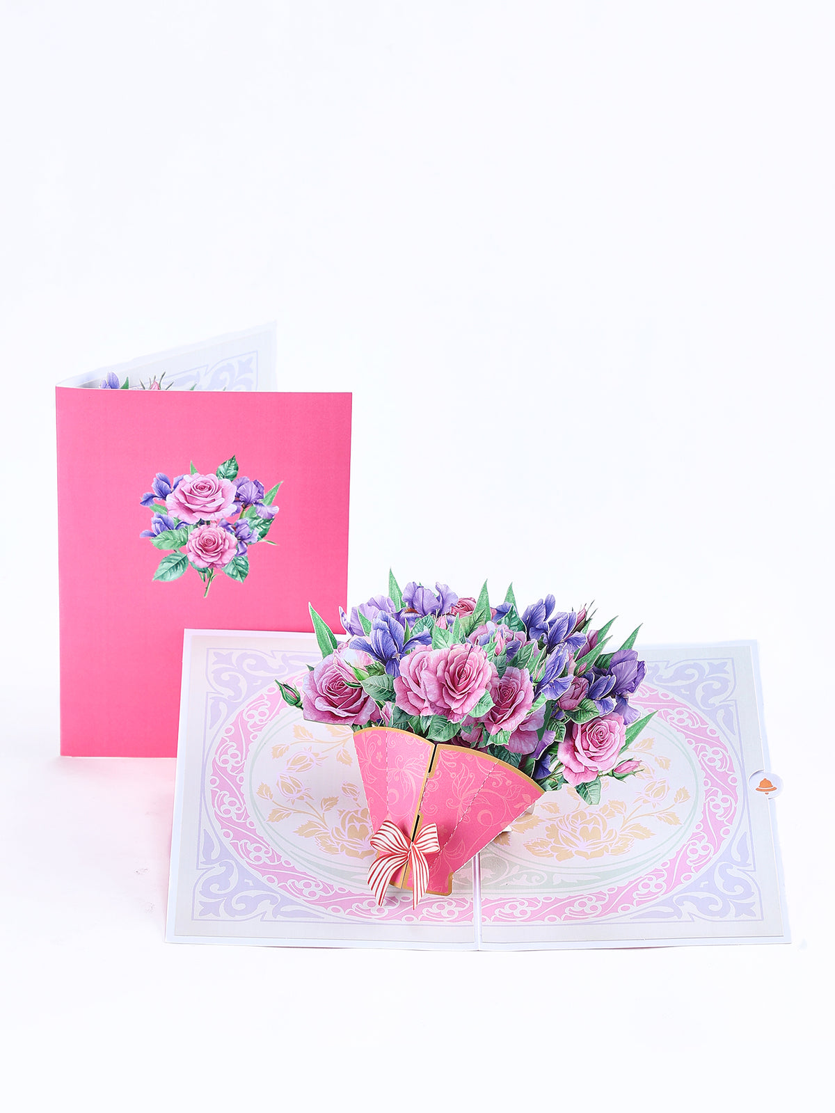 Manufacturer Wholesale Pink Pueple Roses Flower Bouquet 3D Pop-up Card