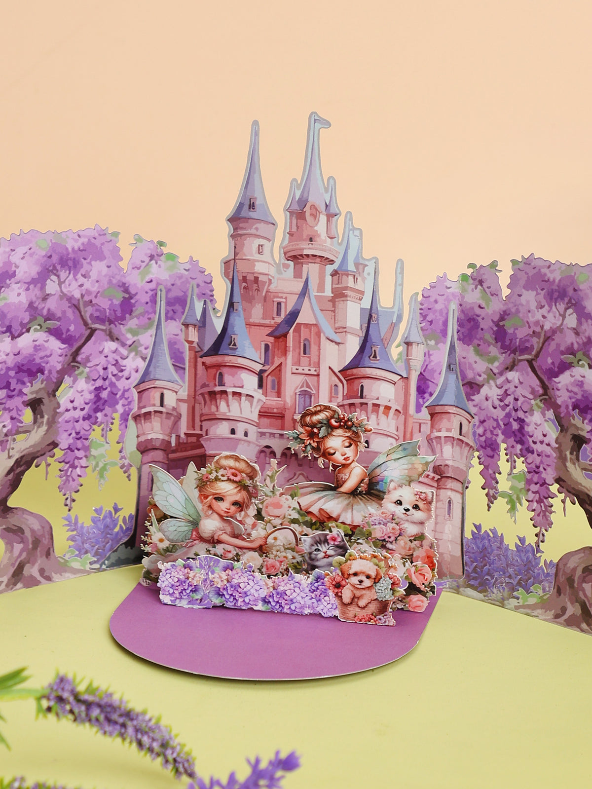 Handmade Cards Manufacturer 3D Pop-Up Fairy Castle Greeting Card Wisteria & Fairies Design