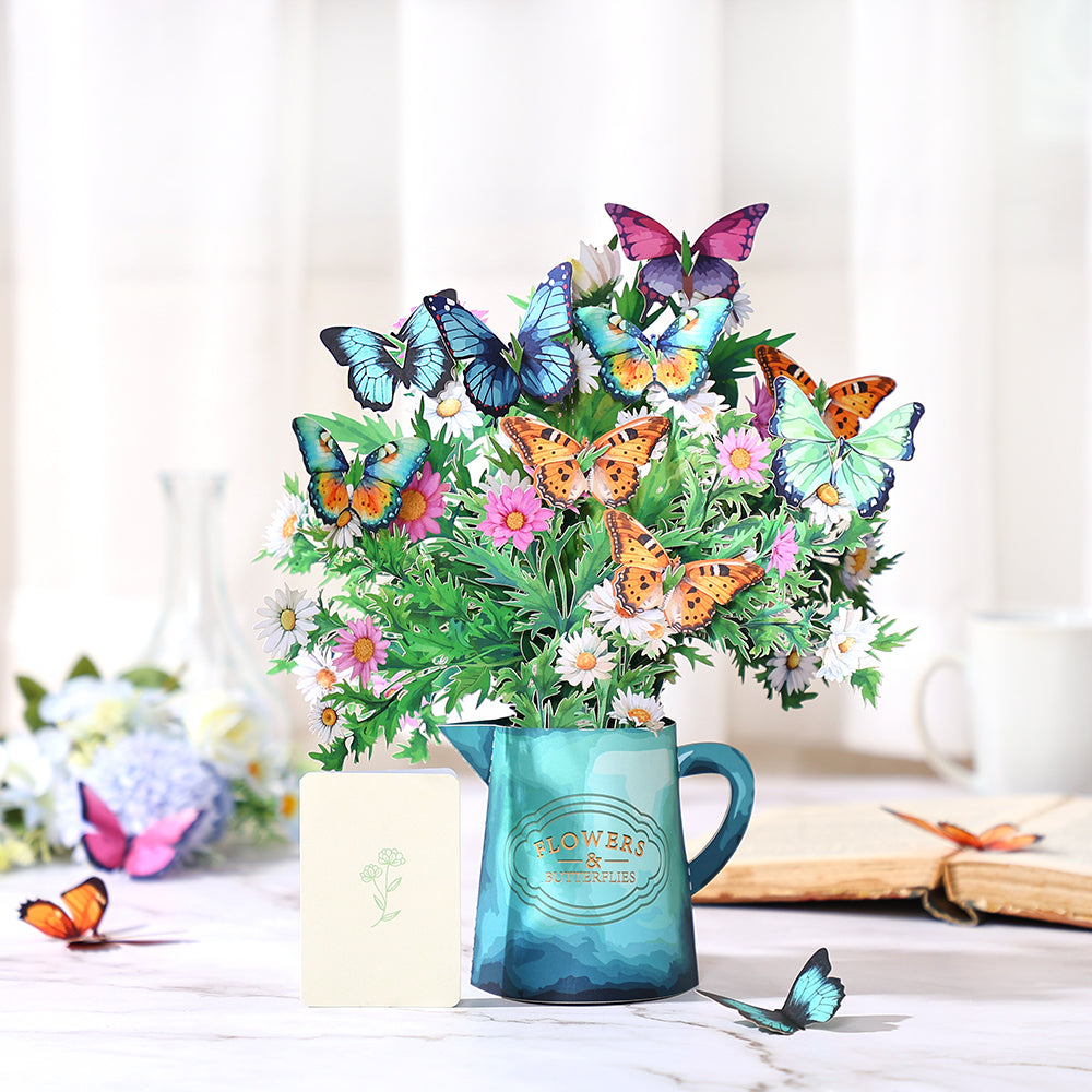 Factory Sale Butterfly Wildflower 3D Pop-Up Flower Bouquet Forever Floral Tabletop Decor Greeting Card