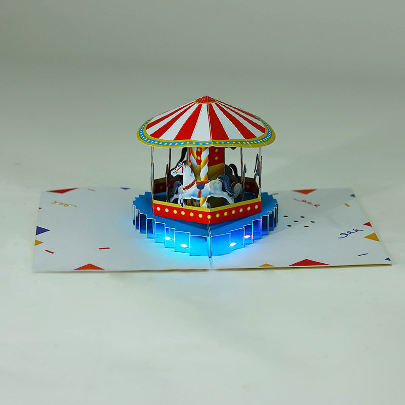 Wholesale Light & Music 3D Pop-Up Card Carousel Carnival Design for Celebrations