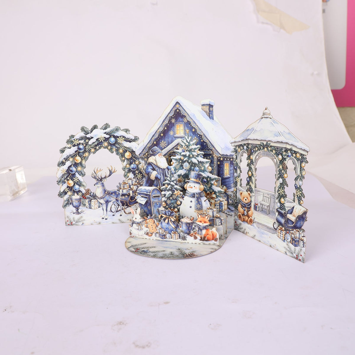 Blue Christmas Double Door Pop Up Card