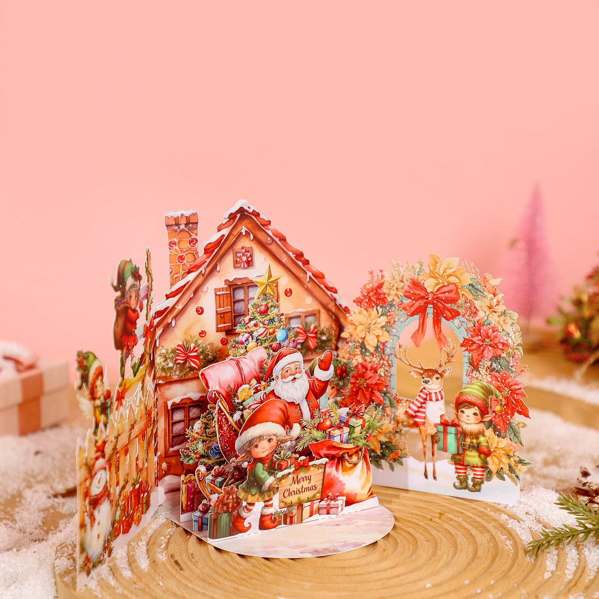 Santa Claus Flower House 3D Pop Up Card