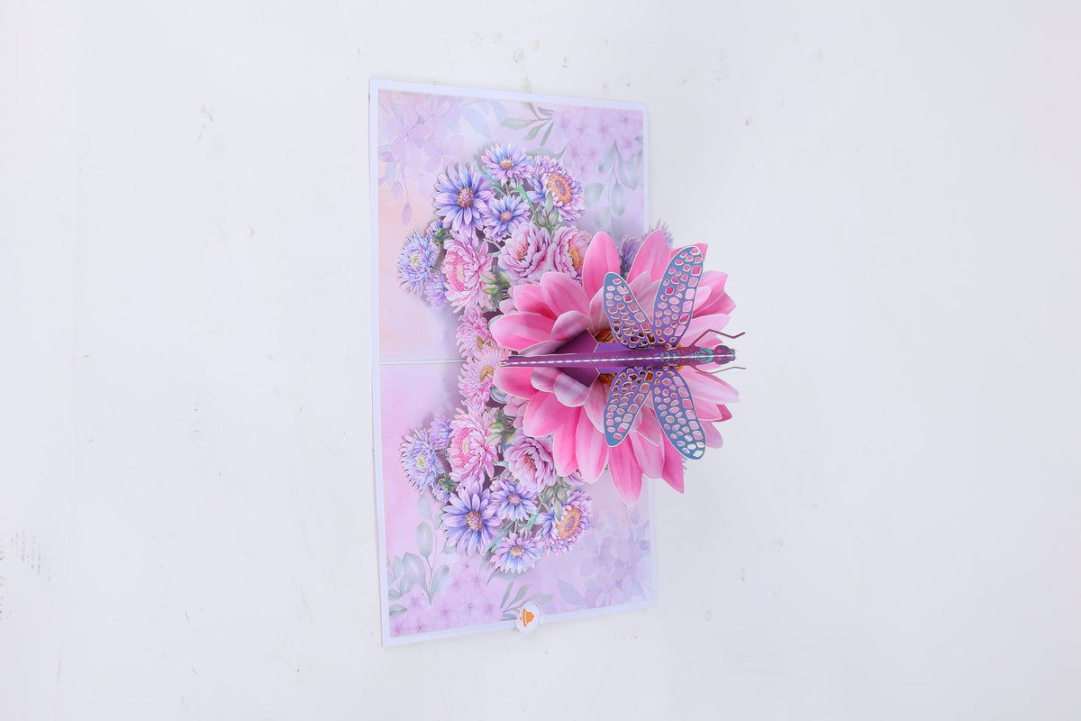 Purple Dragonfly Chrysanthemum Greeting Card