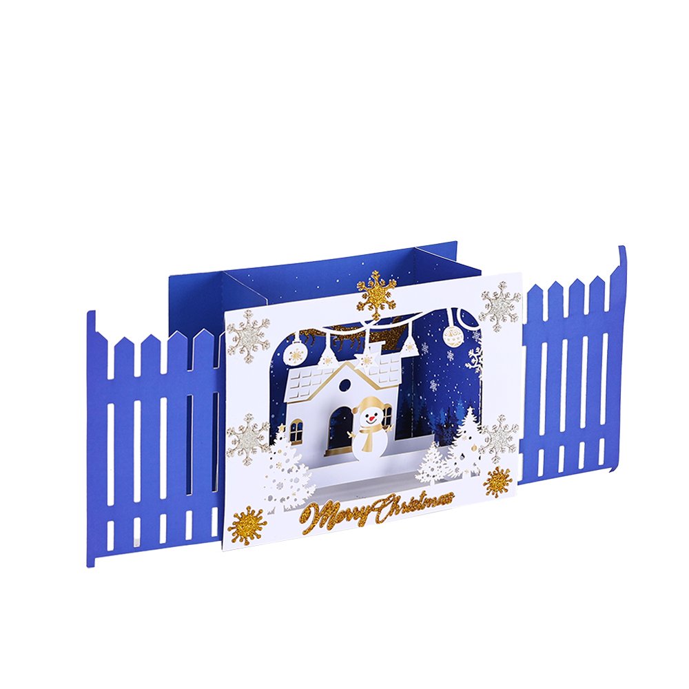 Blue Gold Christmas Snowflake Flip Pop Up Card