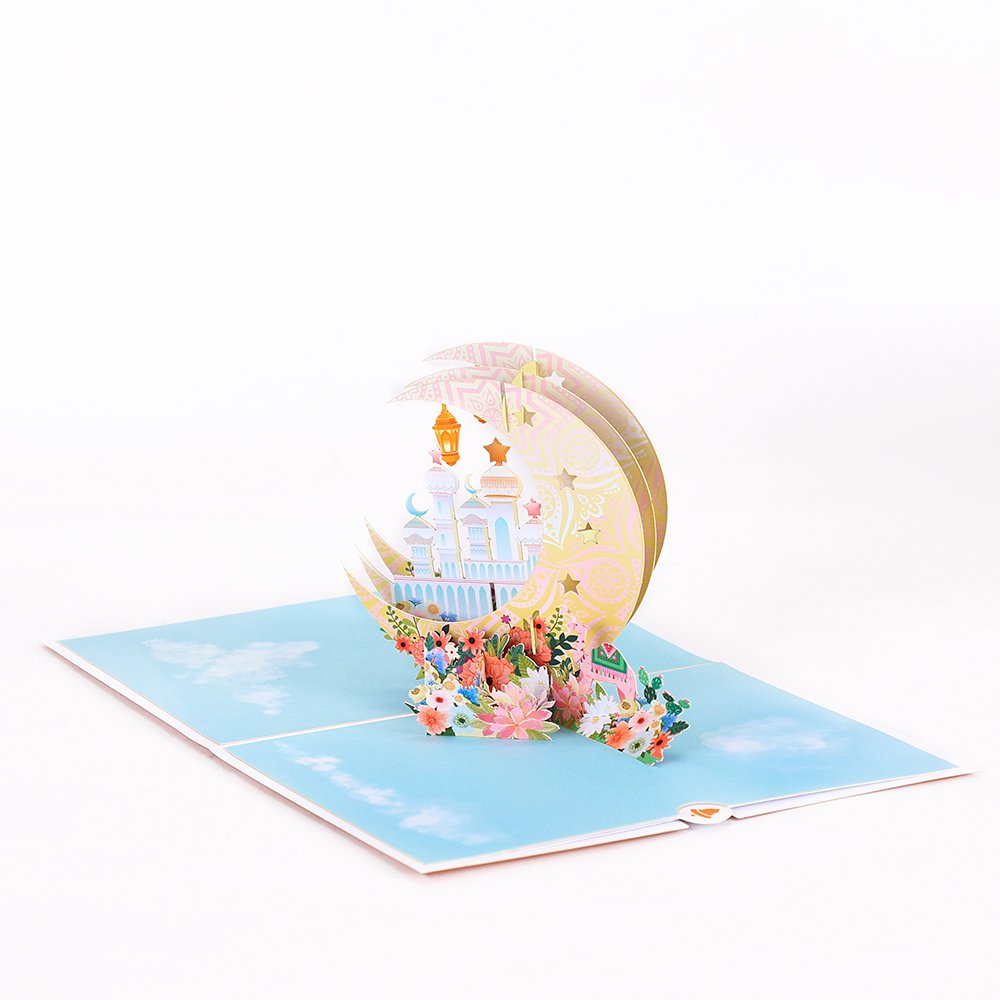 Eid Mubarak Ramadan Moon Floral Architecture 3D Pop Up Card