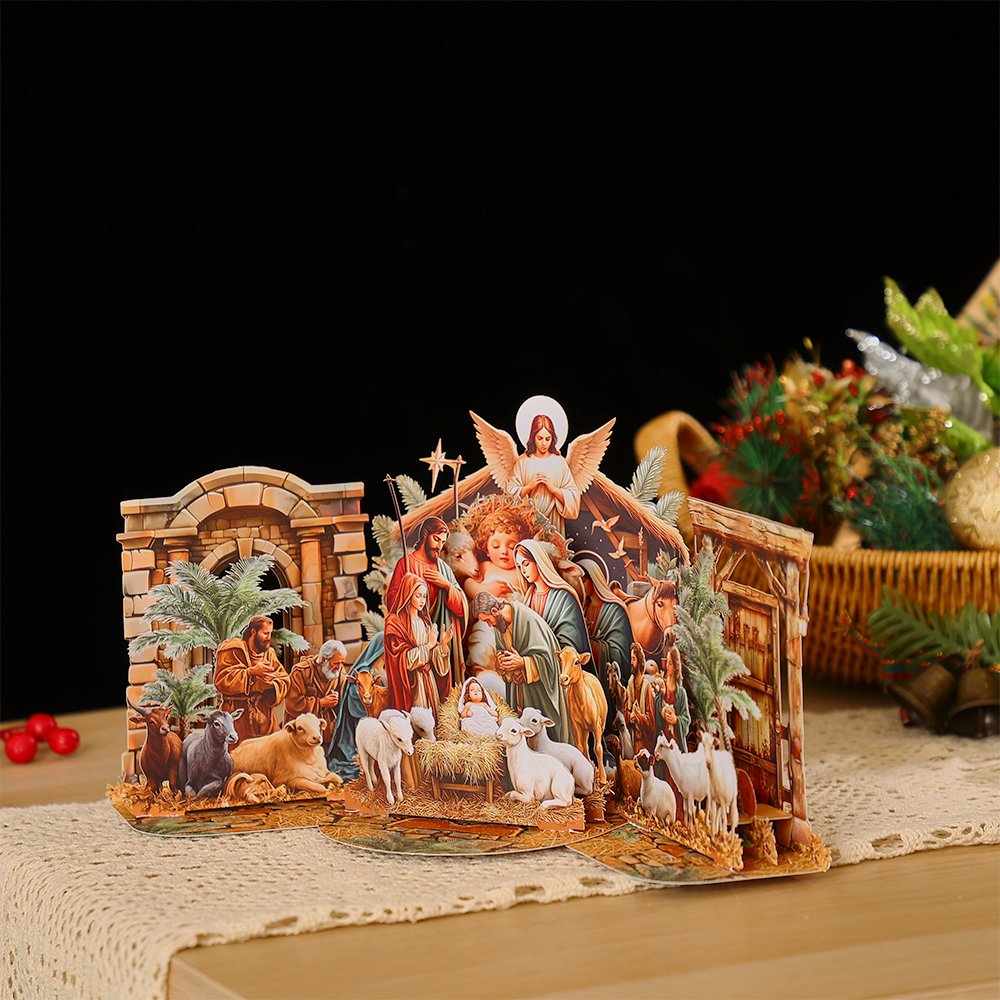 Palm Nativity Manger 3D Pop Up Card