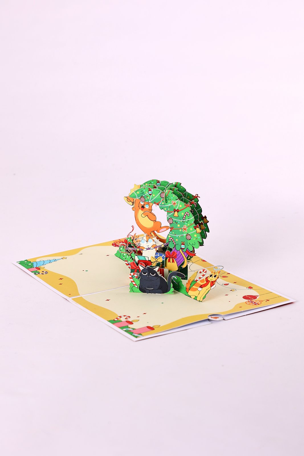 Cat Christmas Tree Crescent Moon 3D Pop Up Card