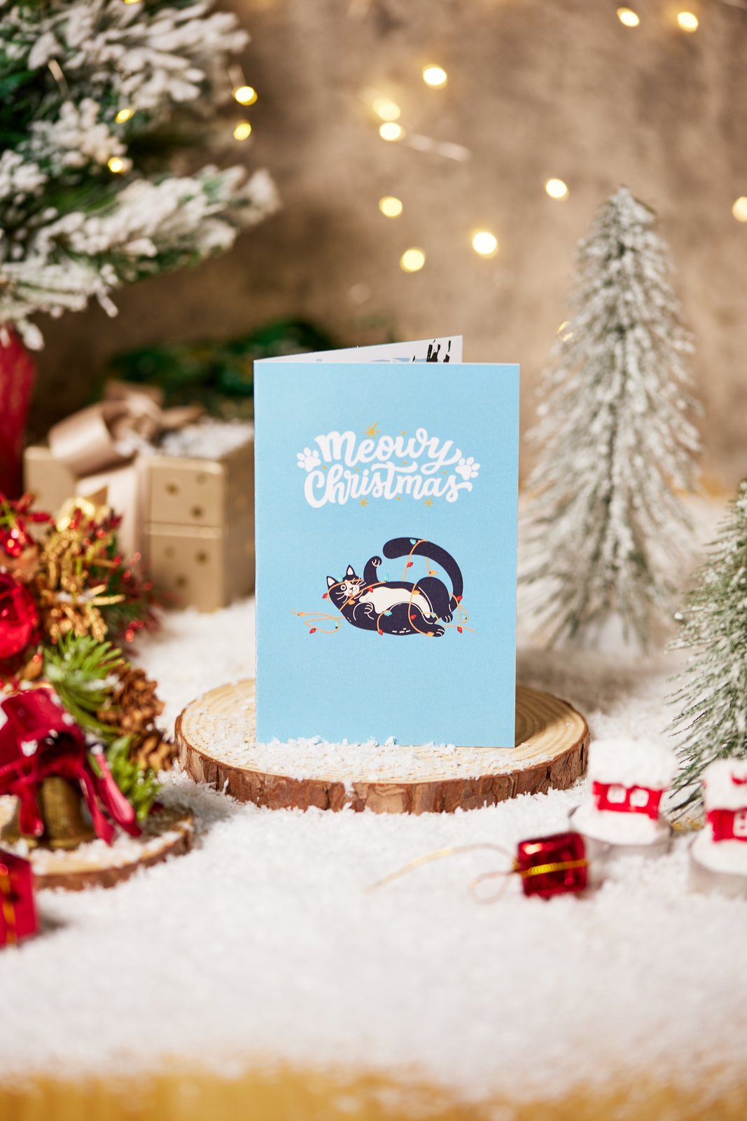 90° Cat Christmas Happy LED Strip Pop Up Card