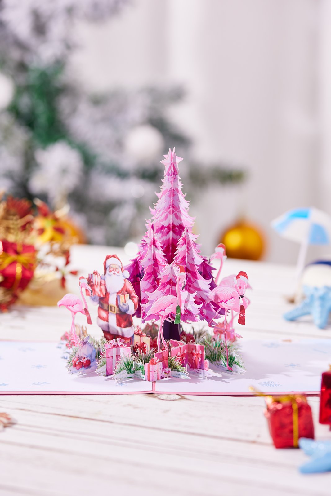 Pink Christmas Tree Flamingo Greeting Card