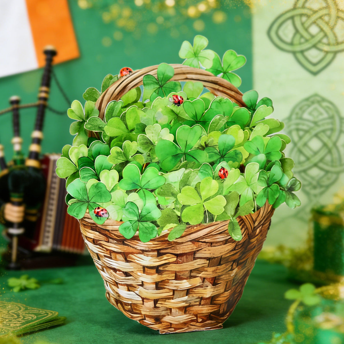 Shamrock Flower Basket 3D Pop Up Card
