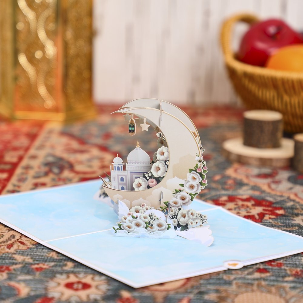 Ramadan Moon Floral Architecture 3D Pop Up Card
