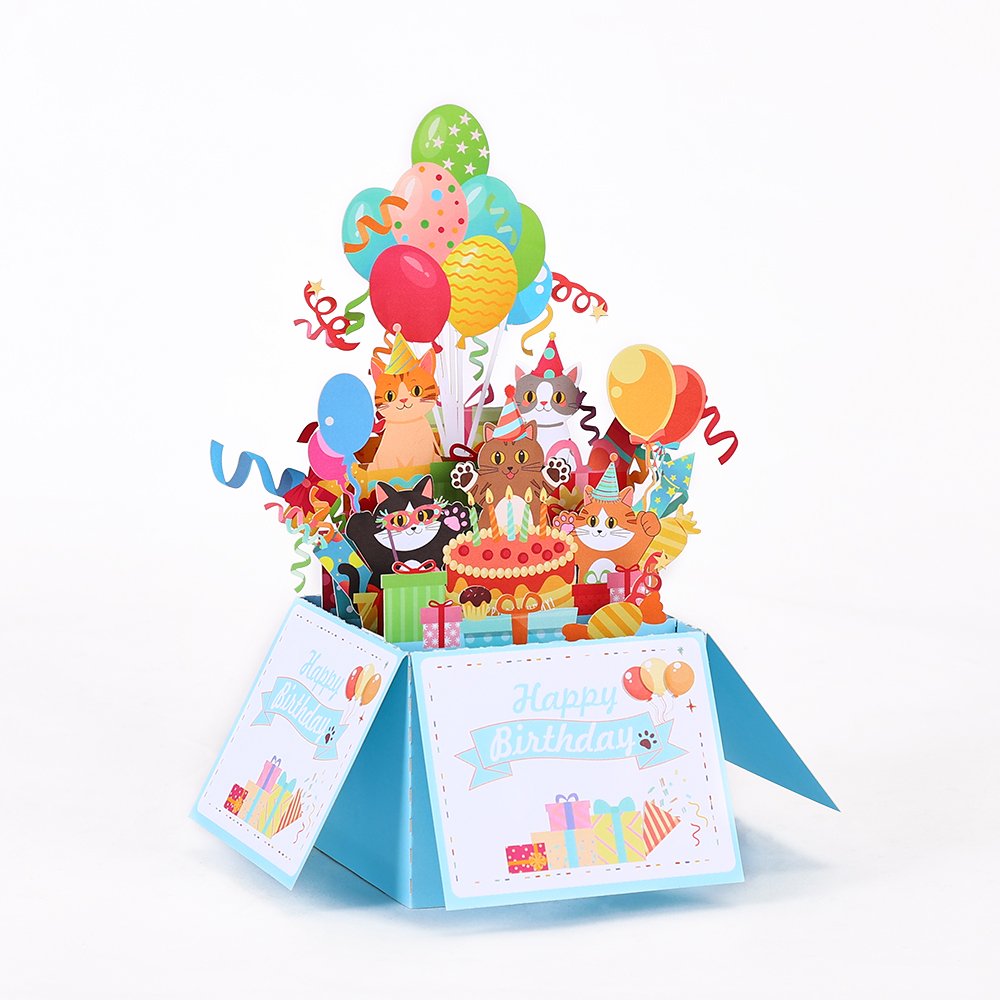 Clown Cat Balloon Birthday 3D Pop Up Card
