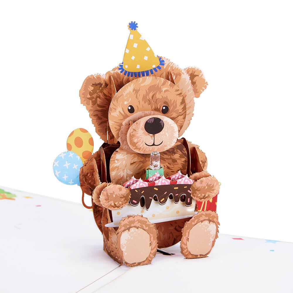LED Lights & Music Teddy Bear Birthday 3D Pop Up Card