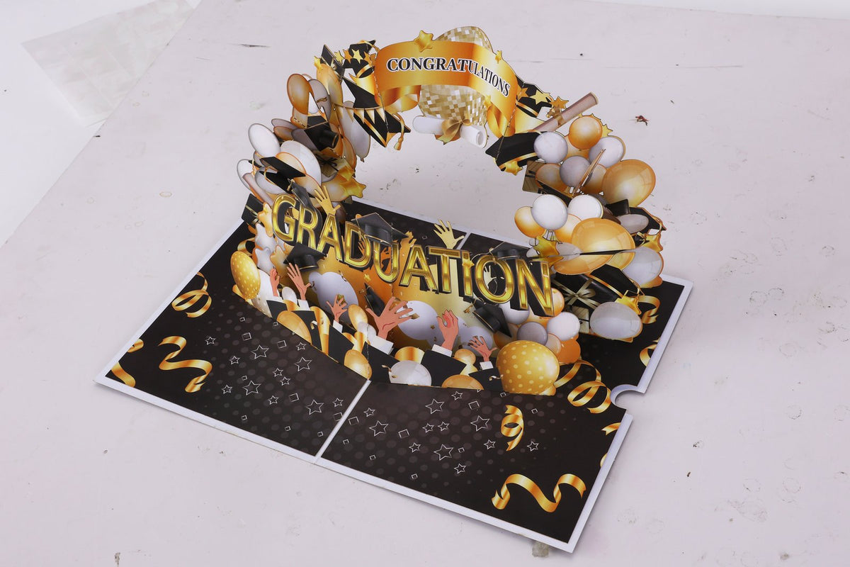 Black Gold Balloon Graduation Season 3D Pop Up Card