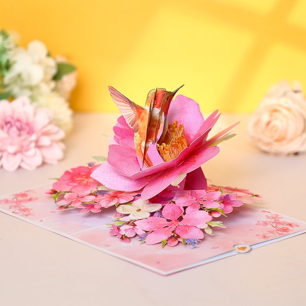 Hummingbird Floral Flip Pop Up Card