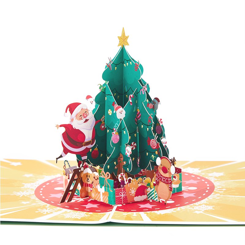 Santa Claus Climbing Christmas Tree 3D Pop Up Card