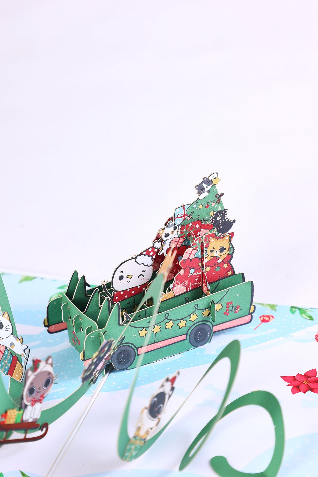 Christmas Cat Snow Car Greeting Card