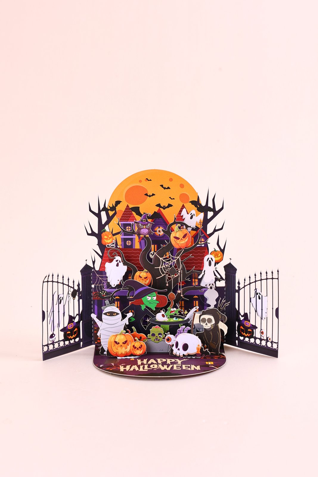 Double Door Halloween Haunted House Greeting Card