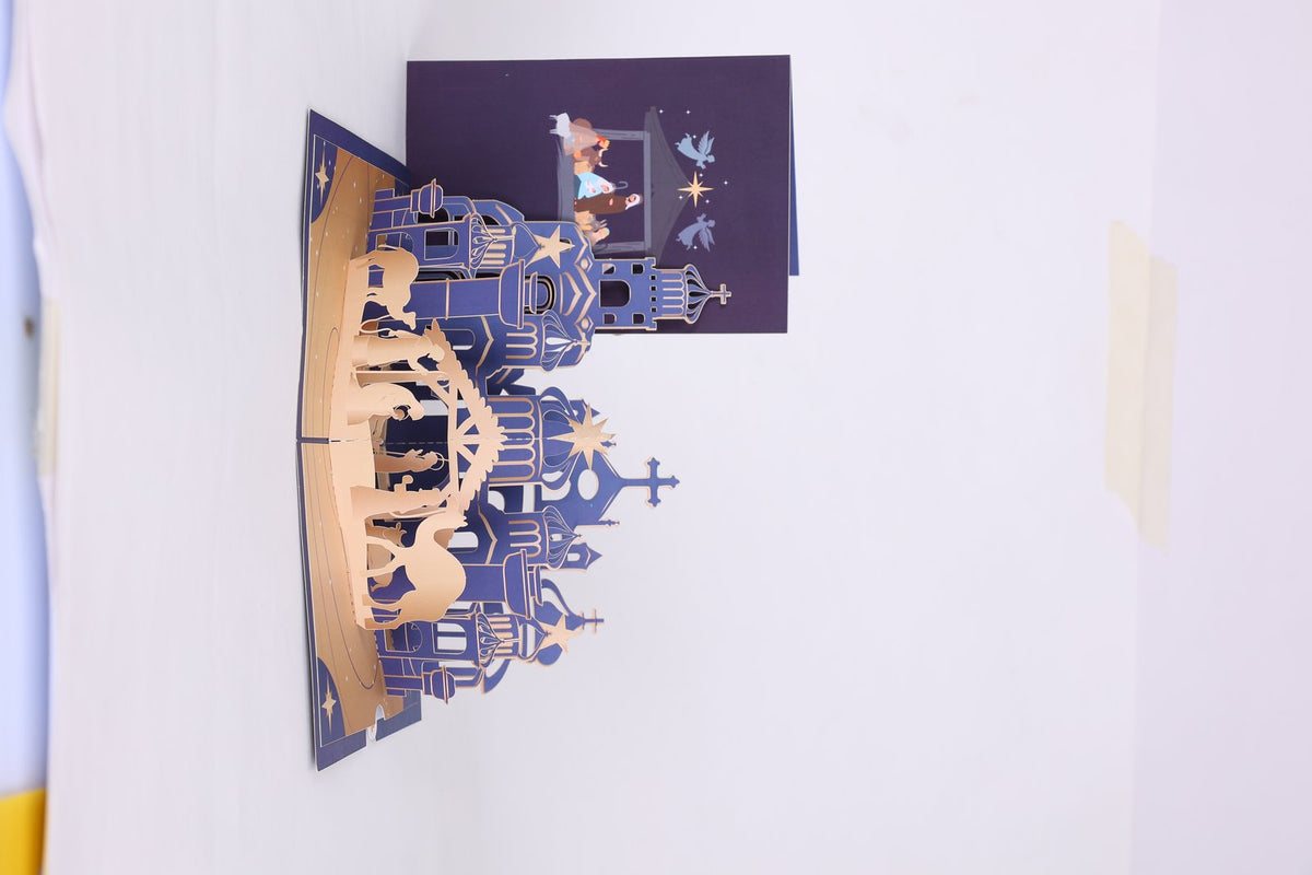 Blue Gold Nativity 3D Pop Up Card